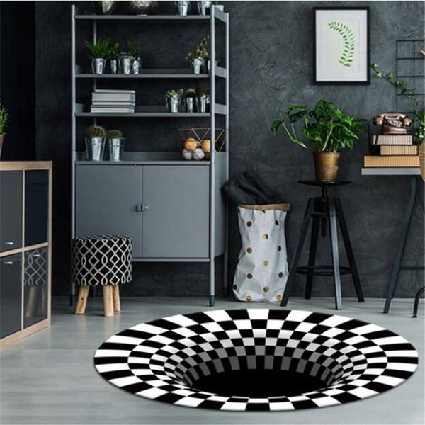 

carpets creative 2021 3d round carpet vortex illusion rug black&white stereo vision mat living room bedroom decor area