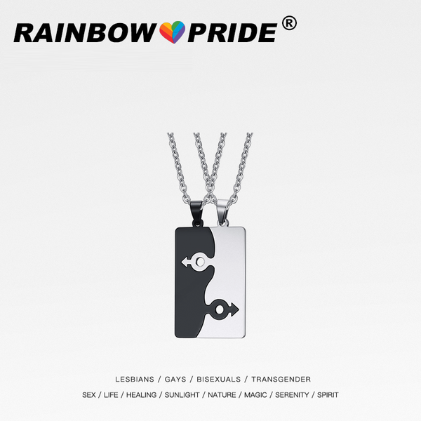 

rainbowpride fashion black and white puzzle same male logo titanium steel necklace for trendy homosexual no fading accessories pendant neckl, Silver