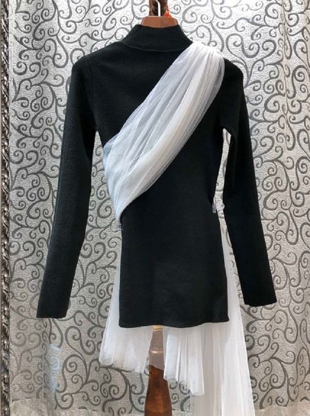

sweaters spring fashion sweaters pullovers women hollow out front white mesh patchwork long sleeve black jumpers, White;black
