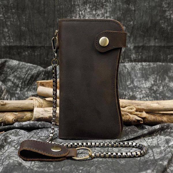 

super quality leather wallet with iron chain 100% cowhide black bifold card male metal men wallets1, Red;black