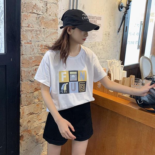 

women's t-shirt ulzzang 2021 summer women preppy style letter print korean casual loose short sleeve tee shirt schoolgirl, White