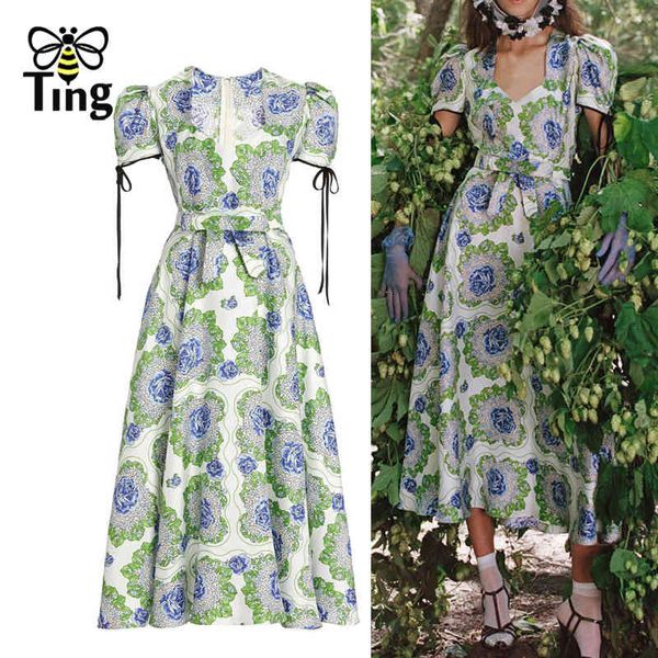 

vintage elegant puff sleeve floral midi long dresses rose flower a line dress vestidos plus size 2xl robes elbise 210513, Black;gray