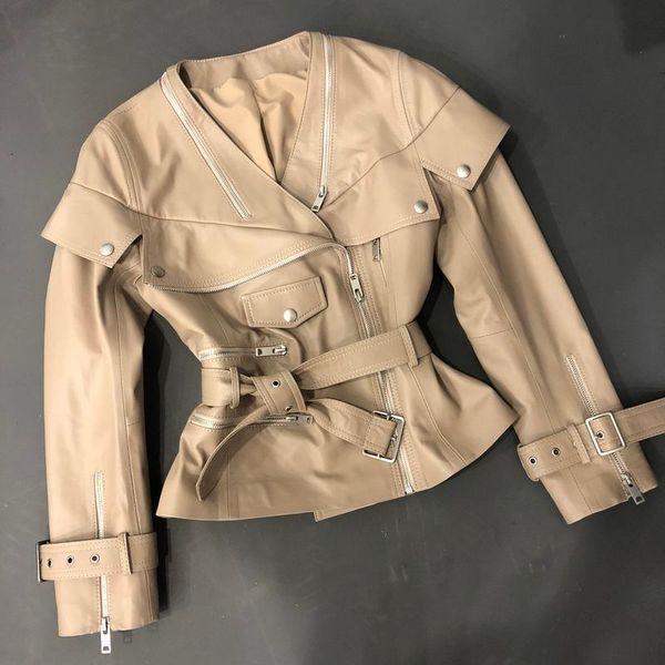 

shorts 6 colors autumn winter women fashion v-neck real sheepskin jackets genuine leather motocycle slim coats s-3xl a182, White;black