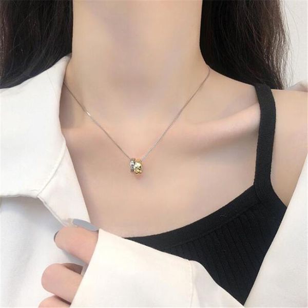 

pendant necklaces korean style two-color metal circle necklace clavicle chain for women party jewelry, Silver