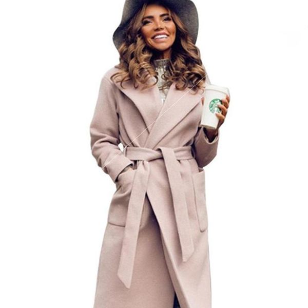 

women's wool & blends factory direct sales 2021 latest lapel tie coat fashion temperament, Black