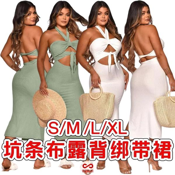 

women's swimwear maxi dress for women summer 2021 bikini cover up beach kaftan nightclub pure color pit neck strap backless solid polye, White;black