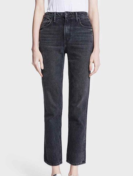 

autumn women's high waist loose non-stretch straight ninth jeans, Blue