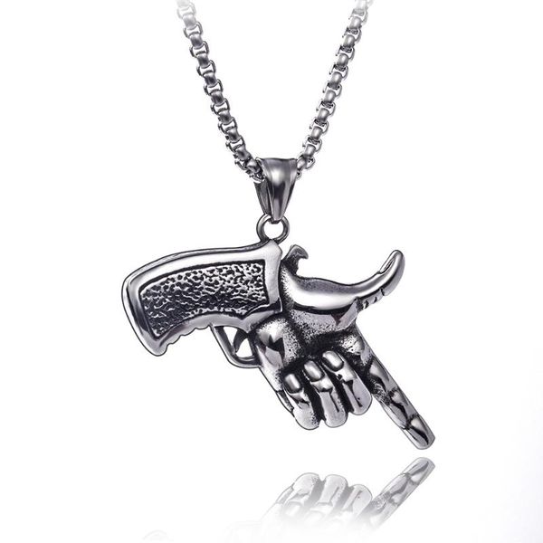 

chains 2021 creative pistol pendant necklace for men women fashion gothic bar nightclub hip hop street bungee personality grunge, Silver