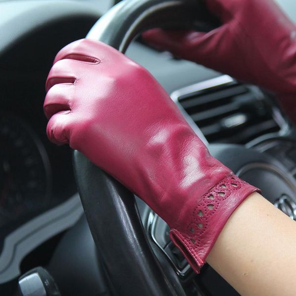 

sports gloves real leather female autumn winter thermal cashmere lined lambskin sheepskin women driving 2021 el082nz, Black