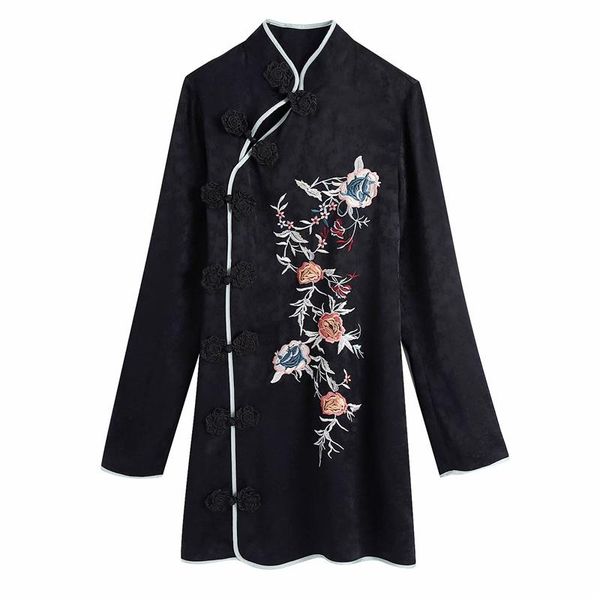

casual dresses chinese style women's coltrui 2021 fashion borders asymmetric mini dress elegant chic slim vestidos, Black;gray