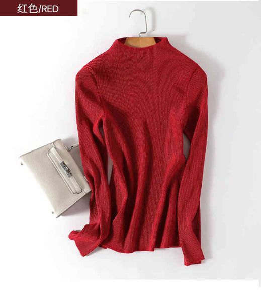 

knits miyake fashion fold long sleeve solid half turtleneck veet t-shirt, White