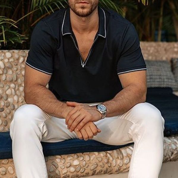 

kindness pattern men's zipper polo shirt comfortable breathable fashionable cool daily travel work party, White;black