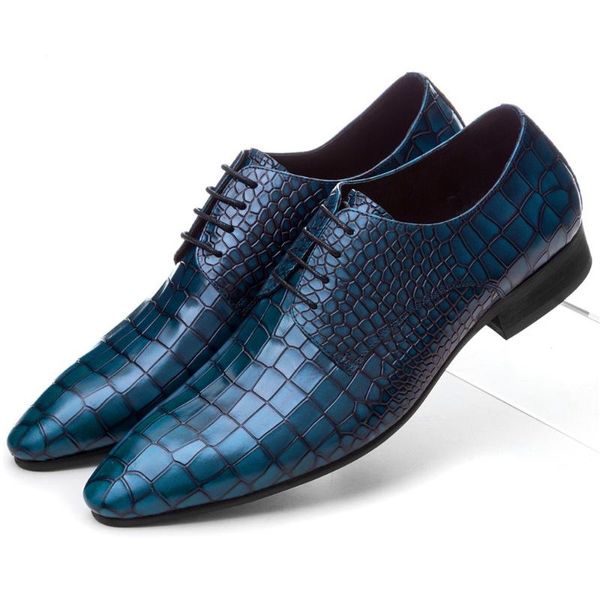 

dress shoes serpentine blue / black brown tan prom mens wedding genuine leather business male