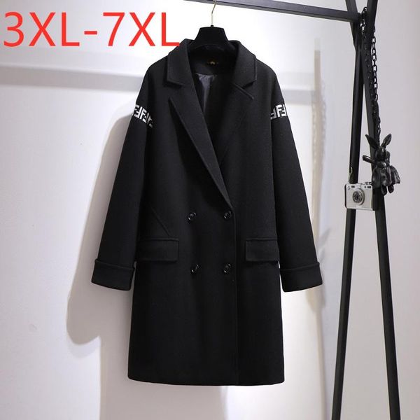

women's wool & blends 2021 ladies winter plus size overcoat for women large long sleeve loose black button pocket woollen coat 3xl 4xl