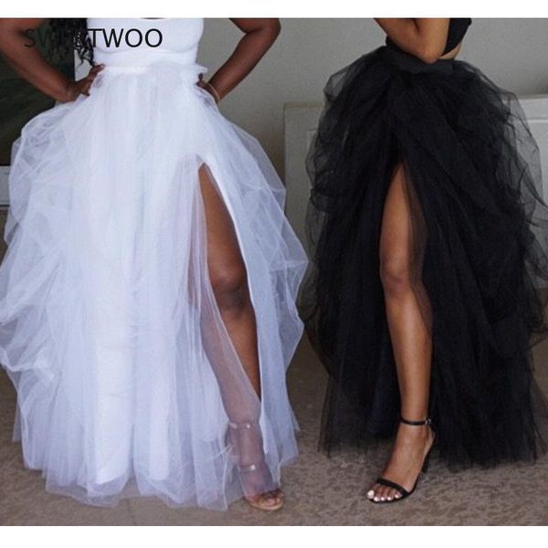 

skirts 2021 european and american women's high-waist elastic band casual all-match net gauze puffy skirt, Black