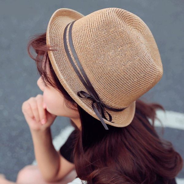 

stingy brim hats summer beach sun sunscreen straw hat men women panama mesh belt caps jazz fedora linen curled er, Blue;gray