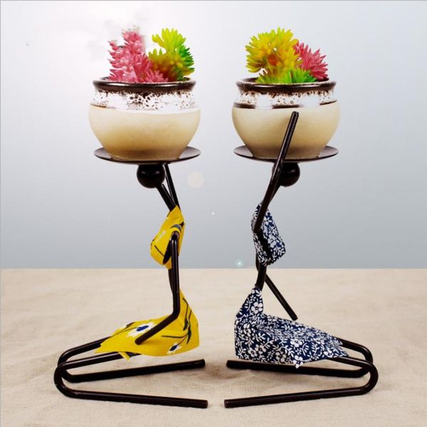 

decorative objects & figurines creative mini succulent flower pot wrought iron artist small stand african woman home deskdecoration cand