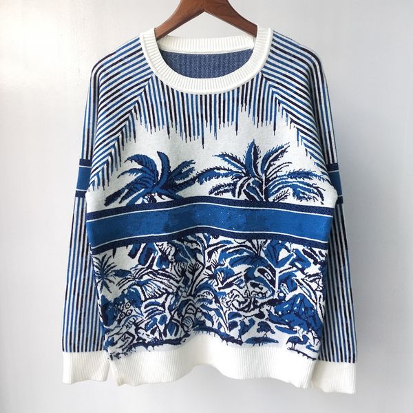 

70% off 21 autumn new women's coconut jacquard round neck long sleeve knitted top, White;black