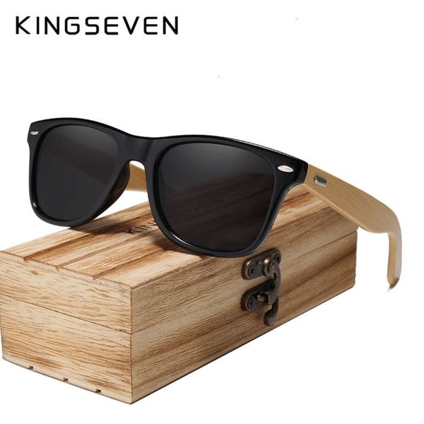 

fashionable sun frames bamboo sunglasses men and women all in kingseven design sun glasses polarized vintage travel eyewear mirror lenses y2, Black