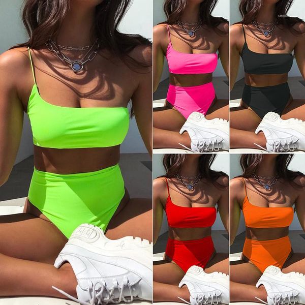 

Clothes 2021 Summer Bikinis Swimsuit Solid Color High Waist Two Piece Swimsuit Womens Designer Swimwear Bkini Fashion Casual Women, Rose red