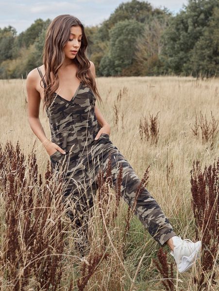 

pocket front camo jumpsuit f2jv#, White