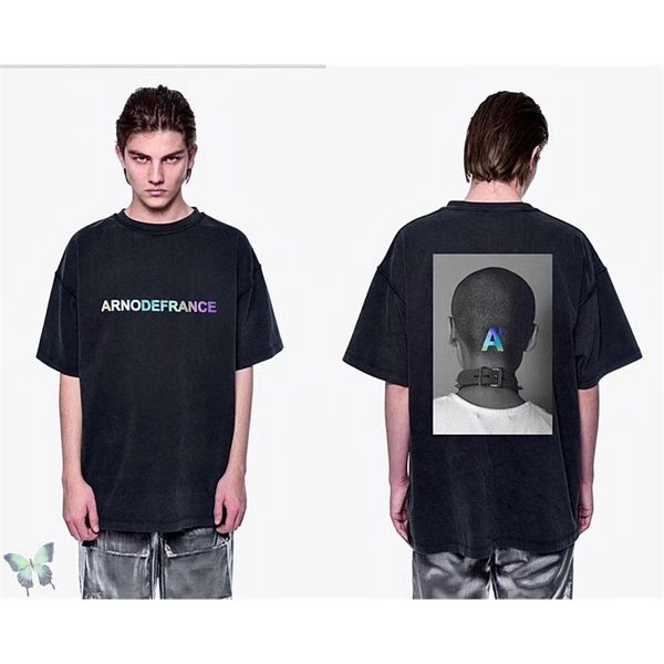 

oversized streetwear arnodefrance t-shirt heavy laser reflective men women t shirt 210420, White;black