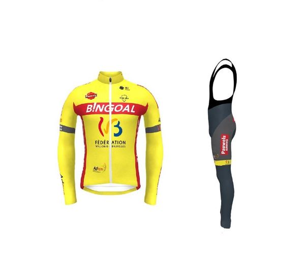 

racing sets spring summer 2021 bingoal pro team fluo yellow men's cycling jersey long sleeve bicycle clothing with bib pants ropa cicli, Black;blue