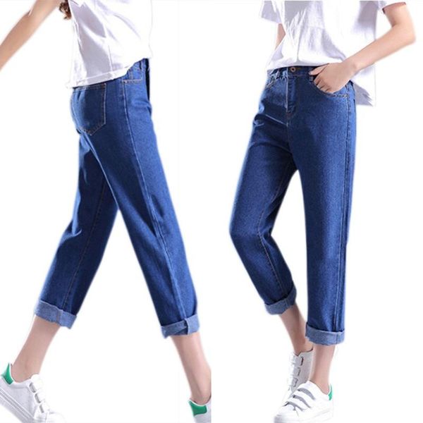 

casual jeans women's loose pants female spring autumn high waist slim straight demin trousers ripped for women, Blue