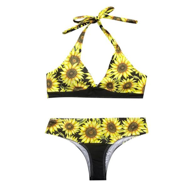 

one-piece suits high waist bikini 2021 flower print women's swimsuit push up halter swimwear women v neck bathing suit biquini