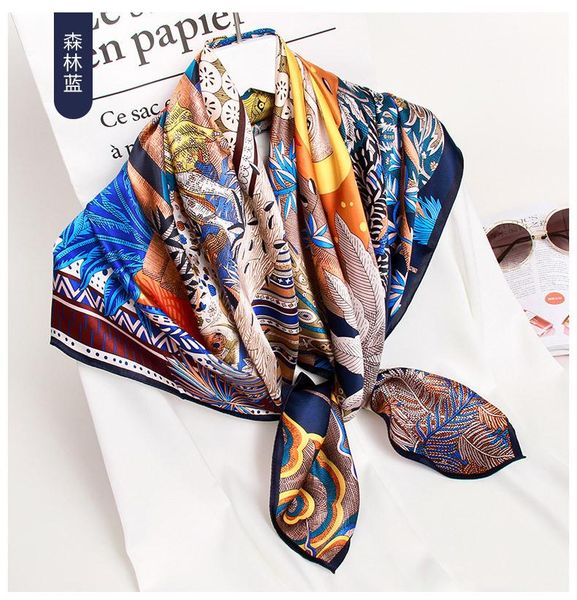 

scarves 14 mm silk square scarf ladies wrap print hijab fashion women head crepe satin towel thickened, Blue;gray