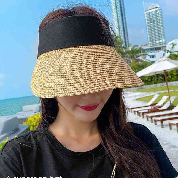 Волшебная лента женская соломенная шляпа пустой женской летней шляпе солнце защита от солнца открытый спортивный рыбалка пляж солнца шляпа леди ультрафиолетовое затруднение cap G220301