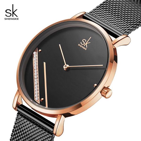 

shengke elegant fashion quartz watch woman second-pointer diamond stainless steel waterproof wristwatch relogio feminino k0106 wristwatches, Slivery;brown