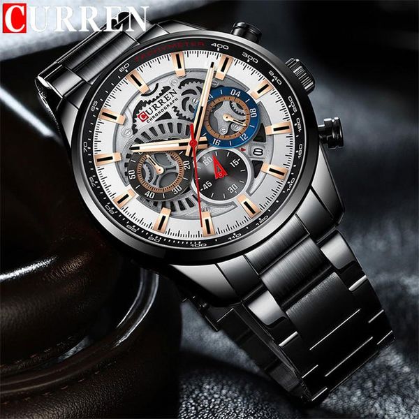 

wristwatches curren man sport wristwatch waterproof chronograph men watch military army stainless steel male clock gift 839, Slivery;brown