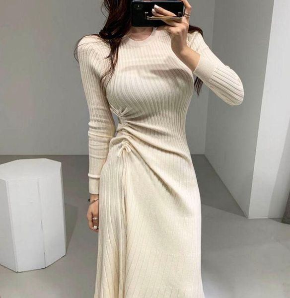 

wavsiyier casual sweater dress women woman knitted thick jumper dresses autumn pollover winter warm korean style 2021 solid, Black;gray
