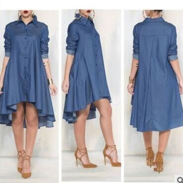 

casual denim pocket dresses shirt large women's irregular dress yy0002, Black;gray