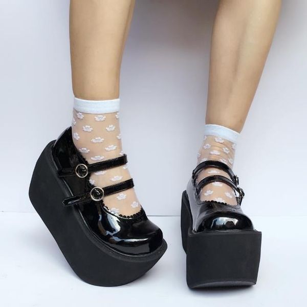 

dress shoes 10cm black high platform heels step-in lolita buckle strape japanese harajuku cosplay women pumps