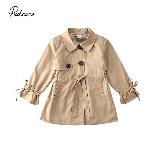 

spring toddler trench 0-7y solid button belt dress kid baby girl coat winter jacket windbreaker outerwear clothes, Blue;gray