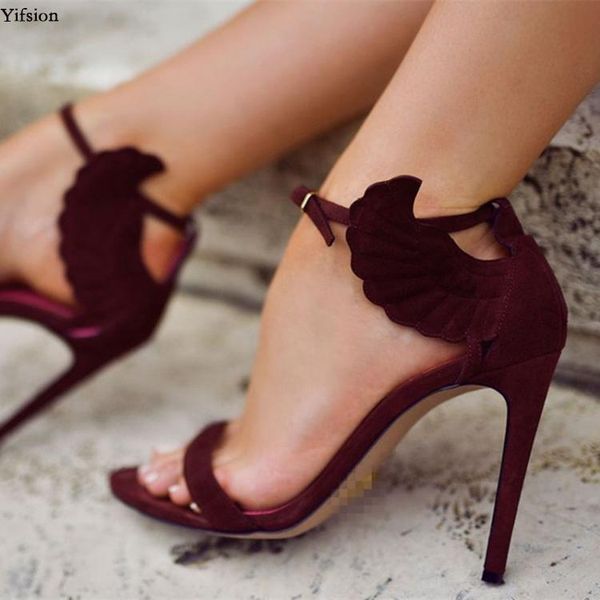 

olomm arrival women sandals stiletto heel open toe charm wine red evening party shoes us plus size 5-15, Black