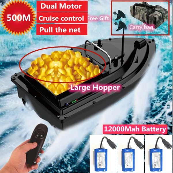 

cruise control fishing bait boat 500m rc distance with 12000mah battery carry bag rc bait boat pull the net big hopper 2kg load