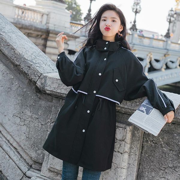 

women's trench coats 2021 tooling female korean spring autumn clothing chic bf harajuku loose windbreaker overcoats b303, Tan;black