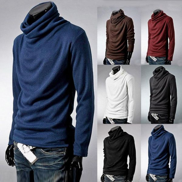 

men's sweaters 2021 winter turtleneck solid color fashion knitted pullovers men casual sweater male autumn knitwear my278, White;black