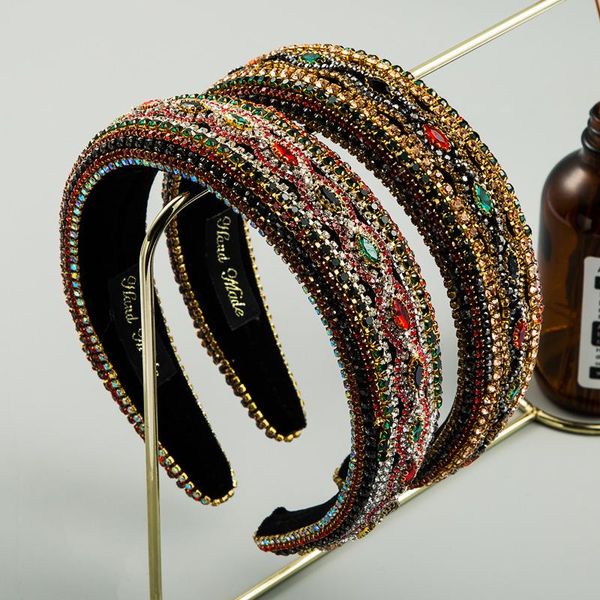 

fashion bezel padded rhinestones headbands for women full crystal luxurious hairbands colorful hair hoop woman headbands, Silver