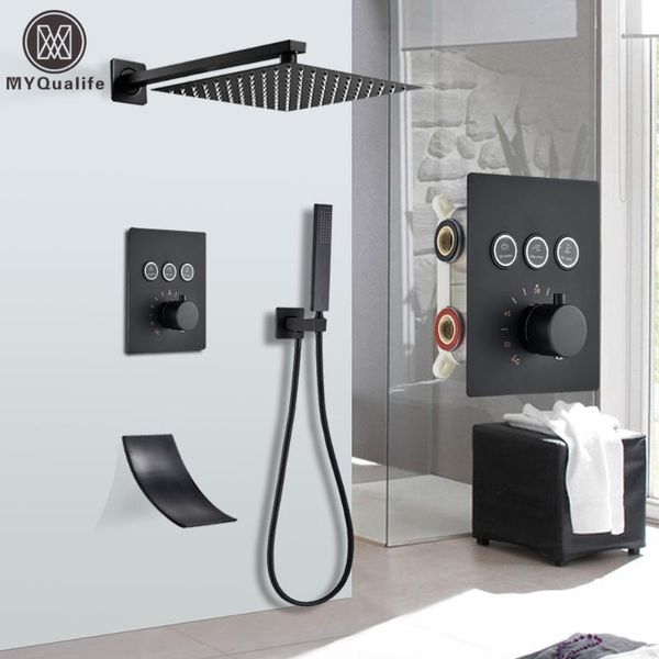 

bathroom shower sets the black thermostatic faucet set rain waterfall bathtub system mixer tap wall mounted button