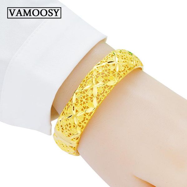

charm bracelets bohemian ethnic 24k gold bangles for women handmade hollow cross tibetan carved plum cuff 16mm width, Golden;silver
