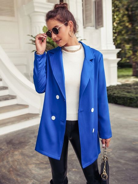 

lapel neck double breasted blazer z37w#, White;black