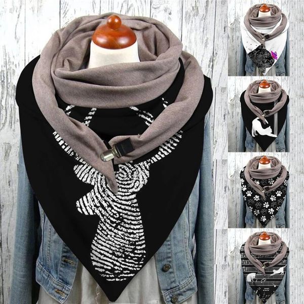 

design women scarf wraps windproof cat printing button soft wrap casual winter warm scarves shawls for foulard femme, Blue;gray