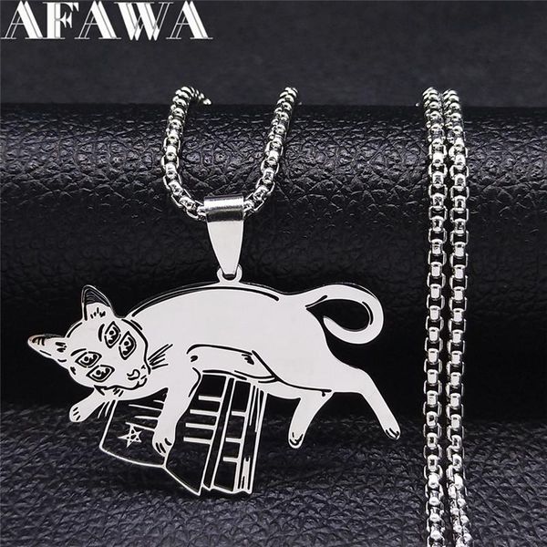 

pendant necklaces witchcraft pentagram cat stainless steel flower of life judaism hexagram chain women/men necklace jewelry n7033s02, Silver