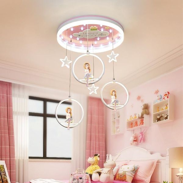 

pendant lamps children's room chandelier boy girl princess bedroom lamp nordic cartoon modern simple eye protection pink lighting