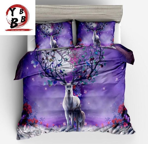 

bedding sets fashion 3d print dream sika deer christmas color purple black yellow duvet cover twin full  king size good quality