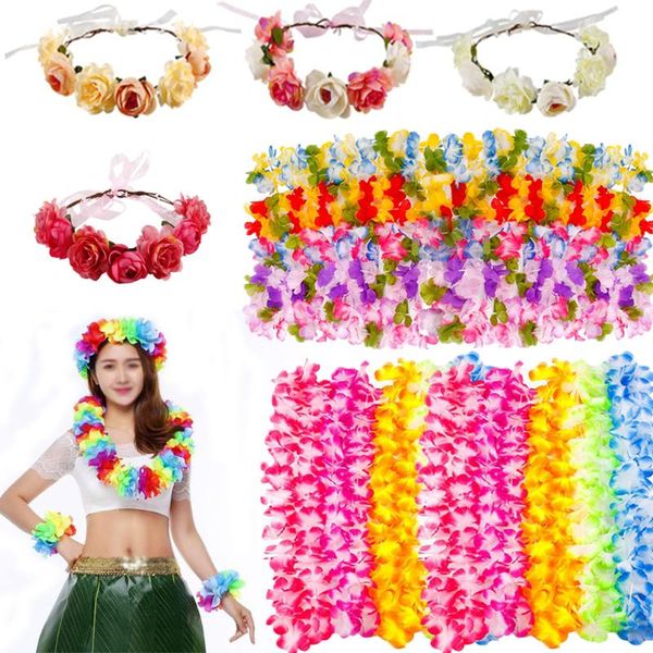 

decorative flowers & wreaths 10pcs hawaii necklace hawaiian dress wreath for hair wedding door lei flower hoops summer party decor